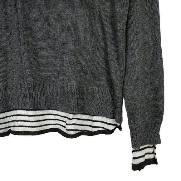 Hem and Thread Sweater Women Size M Grey Long Sleeve Stripe Contract - Picture 3 of 7